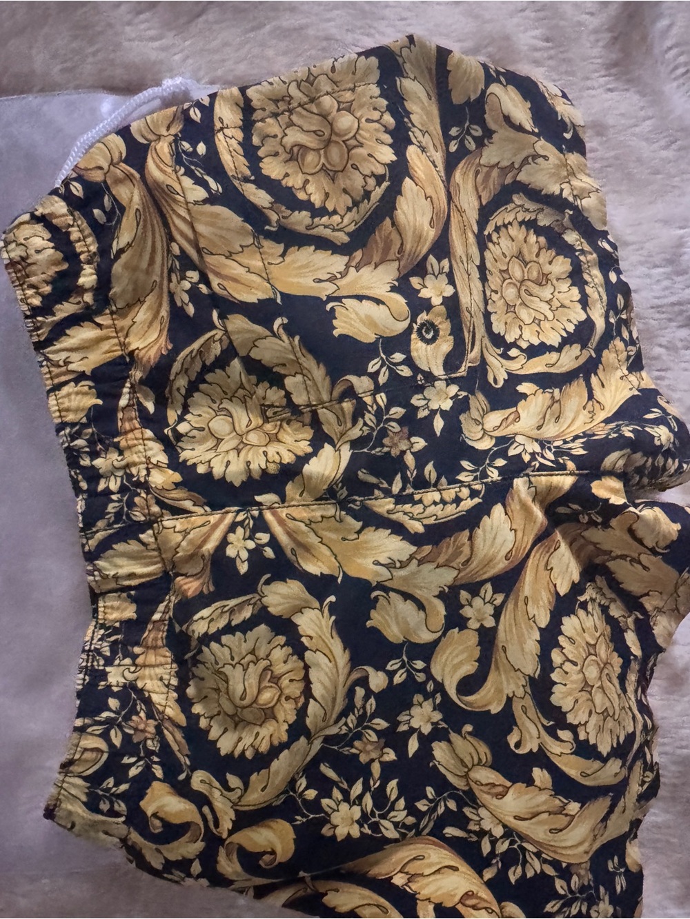 Versace Black and Gold Baroque Print Shorts